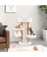Gymax 34'' Tall Wooden Cat Tree Solid Wood Cat Tower with Jute Scratching Posts