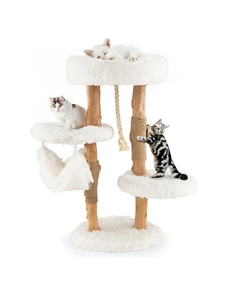 Gymax 34'' Tall Wooden Cat Tree Solid Wood Cat Tower with Jute Scratching Posts