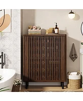 Tribesigns 6-Tier Bathroom Floor Cabinet with 2 Louvered Doors, Large Wooden Bathroom Storage Cabinet with Adjustable Shelves, Freestanding Sideboard