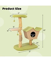 Gymax 43'' Cat Tree w/Padded Top Perch Cat Condo Jumping Platform Balls for Indoor Cats