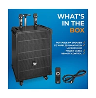 Pyle 12" Portable Wireless Bt Streaming Pa Speaker System - Built-in Rechargeable Battery, Wireless Microphone, Usb/Micro Sd/Fm, 800W
