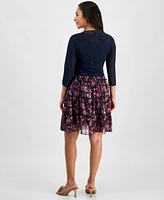 Connected Petite Tie Jacket & Tiered Ruffle-Trim Dress