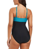 Beyond Control Women's Coastal Colorblock Twisted Halter One-Piece Swimsuit