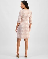 Connected Petite Checkered Tweed 3/4-Sleeve Sheath Dress