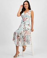 Connected Petite Printed Chiffon Sleeveless Midi Dress