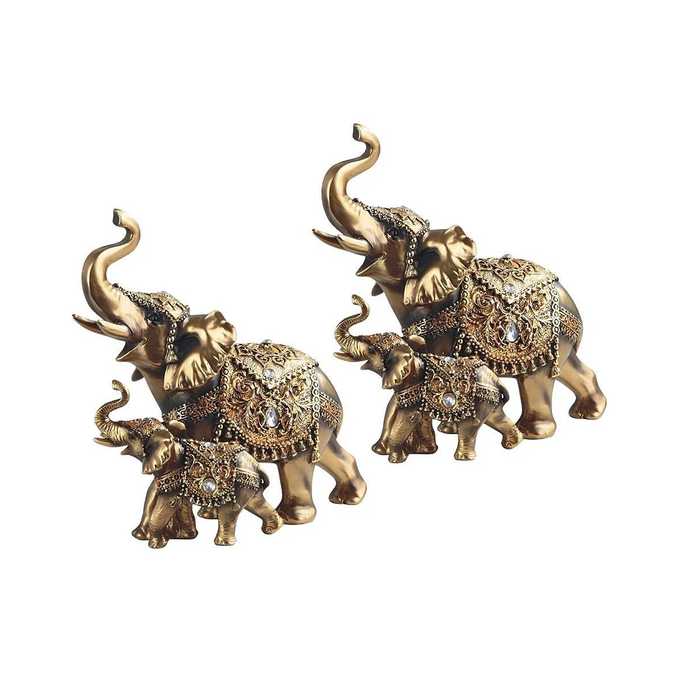 Fc Design "2-pc Set" 9.25"W Gold Thai Elephant and Cub with Trunk Up Figurine Statue Ornament Home Room Office Decor and Perfect Ideas for Housewarmin