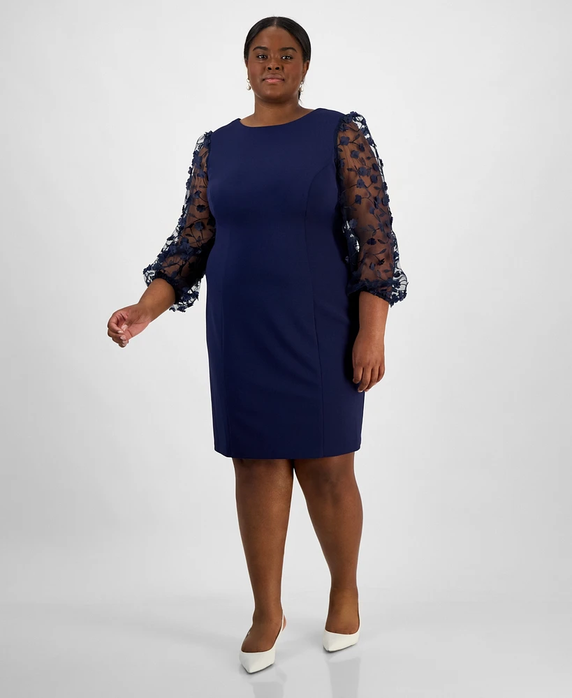 Connected Plus Size Floral-Applique Sheath Dress