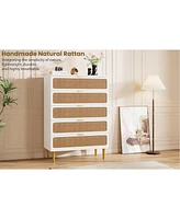 gaomon Rattan 5 Drawer Dresser for Bedroom, Tall Dresser with Deep Drawers