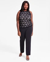 Bar Iii Trendy Plus Crewneck Sleeveless Lace Top, Exclusively at Macy's