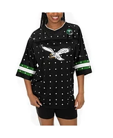 Gameday Couture Women's Black Philadelphia Eagles Kickoff Time Allover Rhinestone Sports Stripe Jersey V-Neck T-Shirt