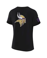 Wear by Erin Andrews x Gracie Hunt Women's Black Minnesota Vikings Draft Me Lace-Up T-Shirt