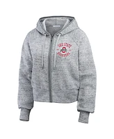 Wear by Erin Andrews Women's Heather Gray Ohio State Buckeyes Speckle Double-Hit Raglan Full-Zip Hoodie