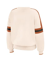 Wear by Erin Andrews Women's Cream Texas Longhorns Chenille Woven Patch Stripe Pullover Sweater