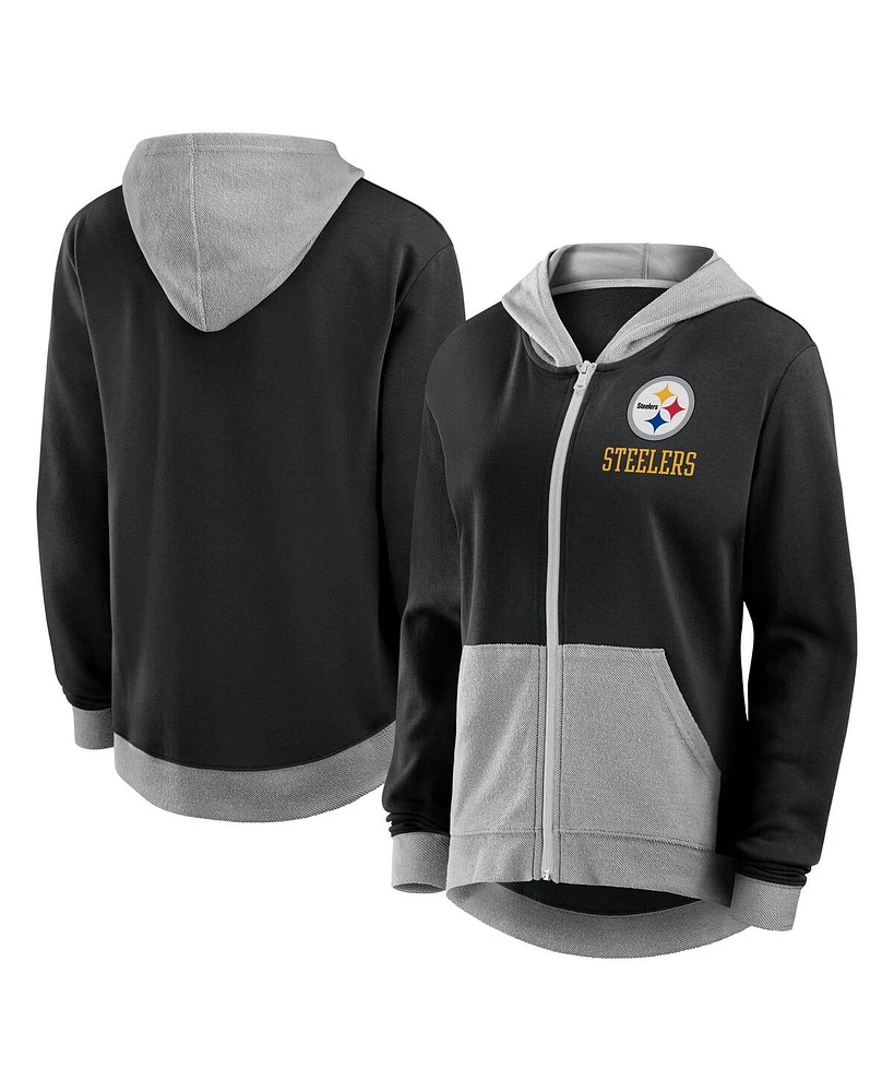 Logo Athletic Women's Black Pittsburgh Steelers Hit It French Terry Full-Zip Hoodie