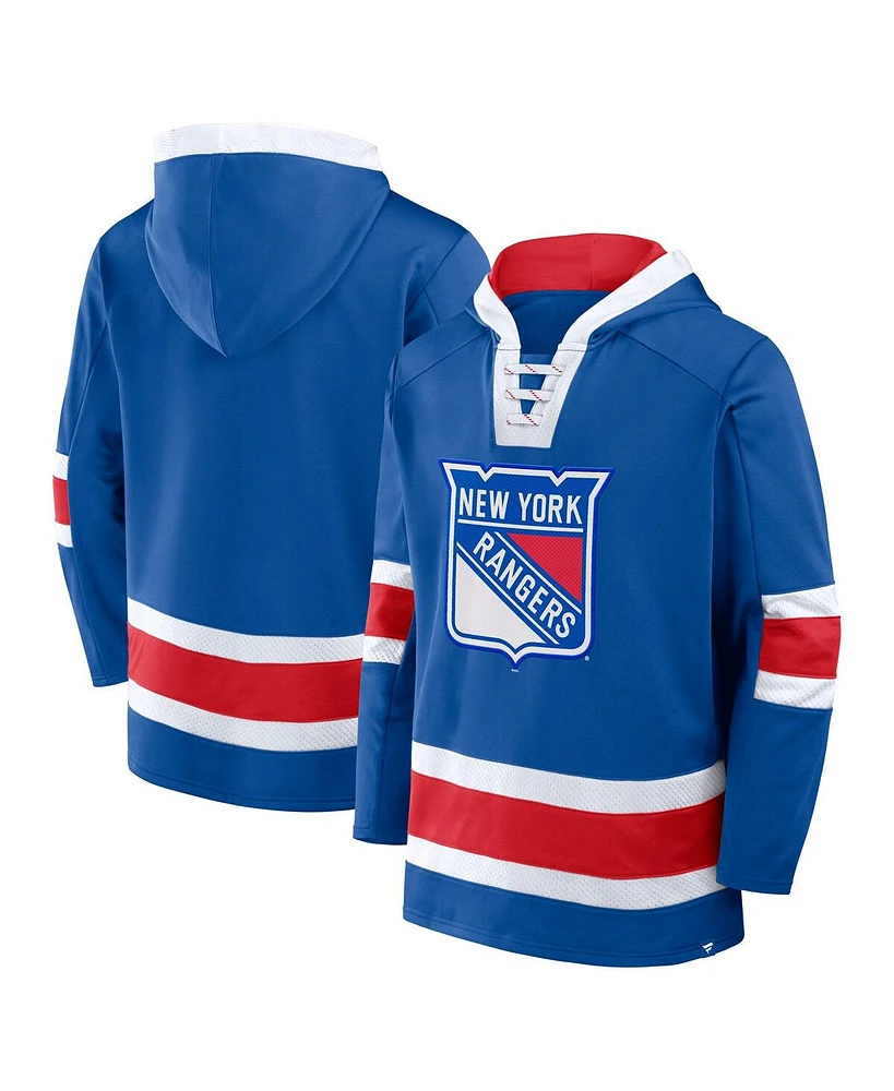 Fanatics Men's Blue/Red New York Rangers Inside Line Fleece Pullover Hoodie