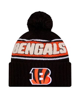 New Era Men's Black Cincinnati Bengals 2024 Sideline Cuffed Knit Hat with Pom