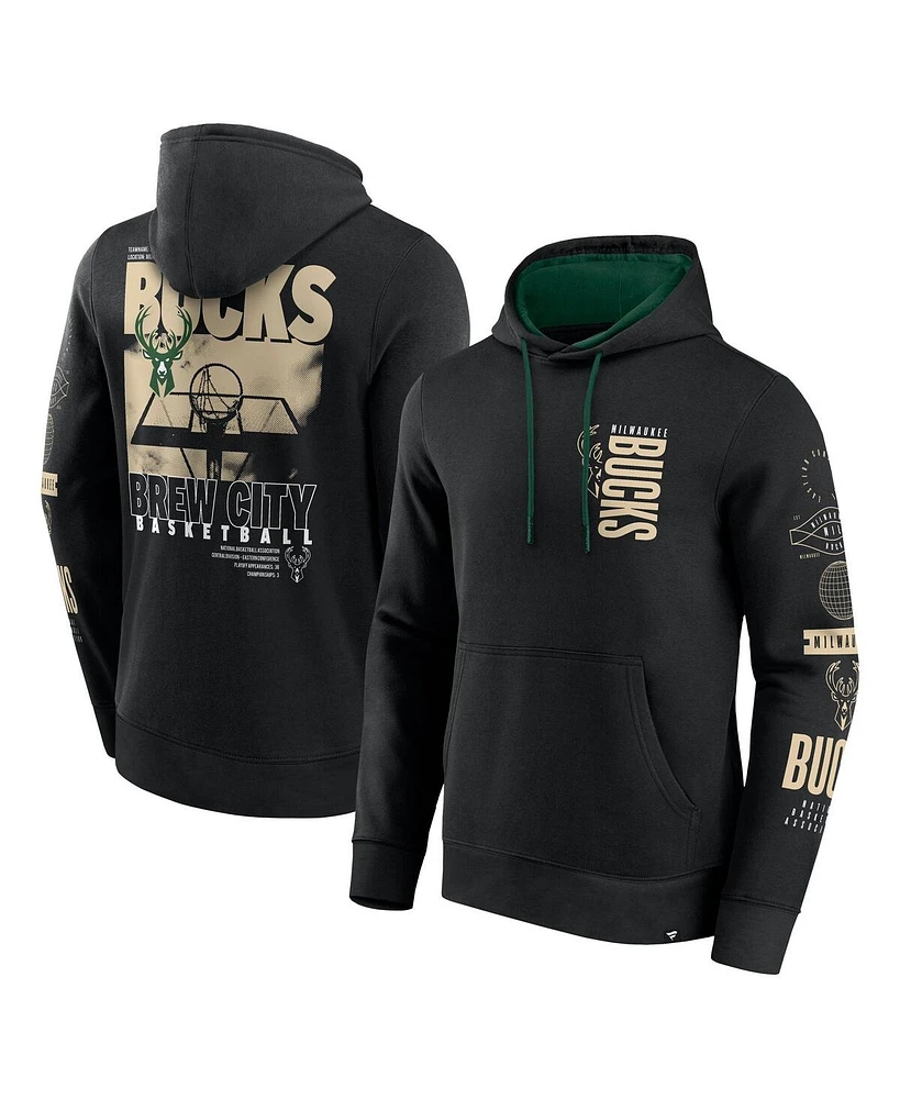 Fanatics Men's Black Milwaukee Bucks Game Time Crossover Pullover Hoodie