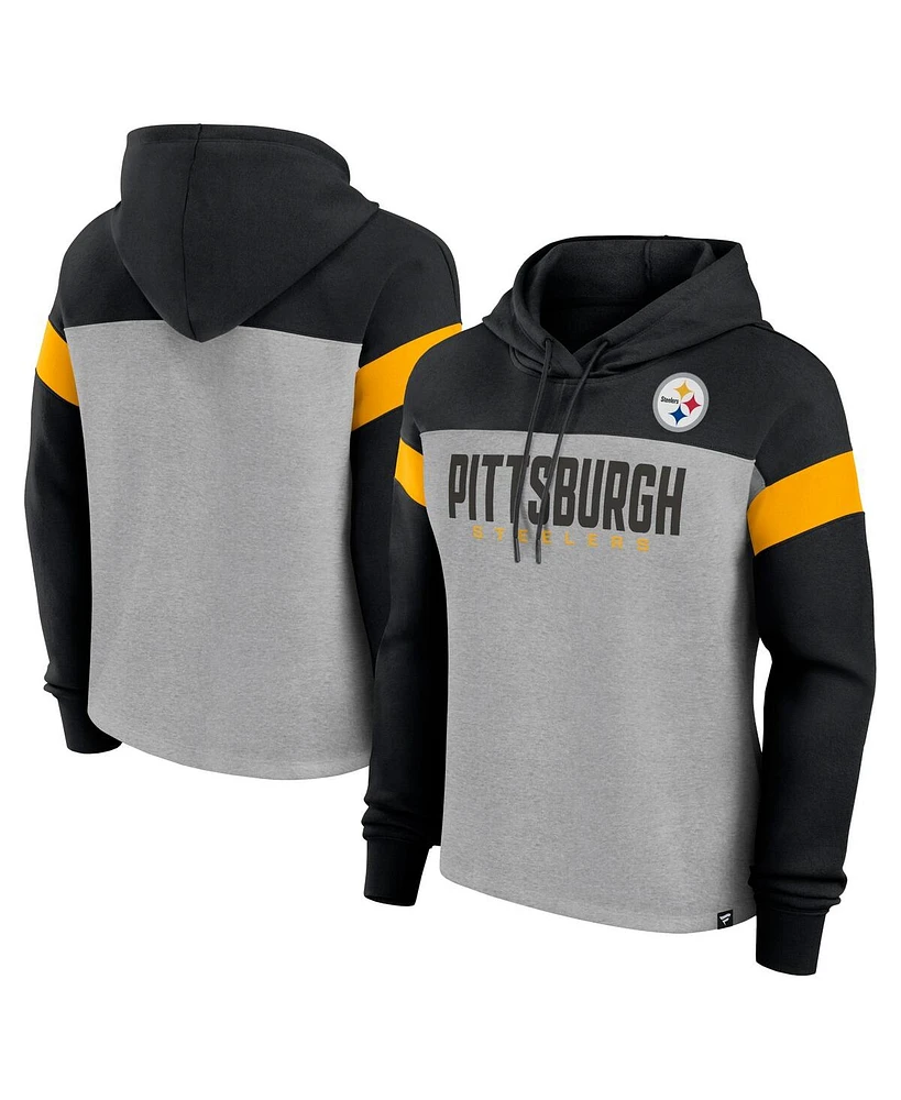 Fanatics Women's Heather Gray/Black Pittsburgh Steelers Bold Play Call Pullover Hoodie