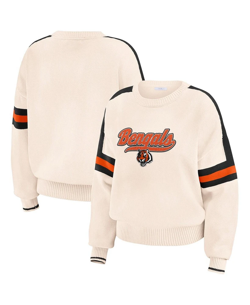 Wear by Erin Andrews Women's Cream Cincinnati Bengals Stripe Pullover Sweater