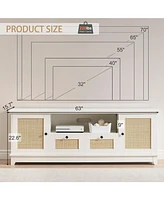 gaomon Rattan Tv Stand, Modern Entertainment Center for 65/70 Inch Tv, White Media Center with 2 Drawers and 2 Cabinets with Adjustable Shelf, Tv Medi