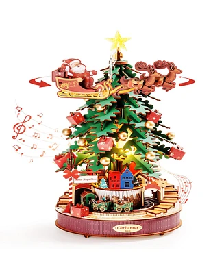 Robotime 3D Puzzles Christmas Melody Tree Music Box Dreamer Wooden Diy Kits Creative Xmas Gift for Kids Adults, Multicolor, 12.44"9.09"3.11"