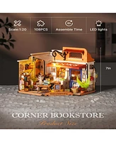 Robotime 1:20 Scale Bookstore Diy Miniature Doll House 3D Wooden Puzzles Building Kit, 9.8"6.6"7"