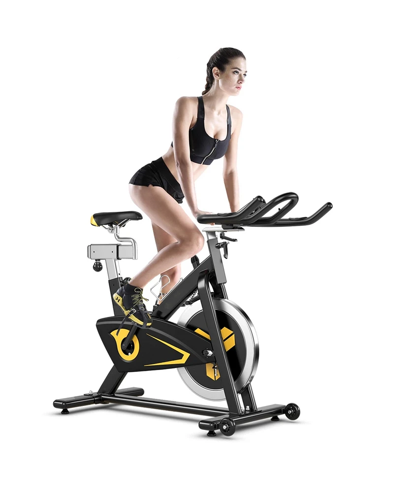 Gymax Belt Drive Stationary Bike Indoor Magnetic Exercise Bike Cardio Fitness