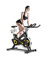 Gymax Belt Drive Stationary Bike Indoor Magnetic Exercise Bike Cardio Fitness