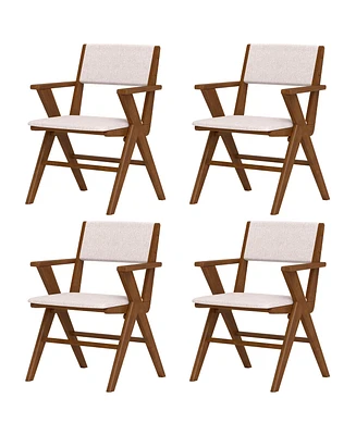 Gymax Wooden Dining Chair Set of 4 w/ Rubber Wood Frame Padded Seat & Back Armrests