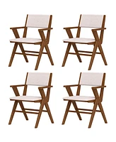 Gymax Wooden Dining Chair Set of 4 w/ Rubber Wood Frame Padded Seat & Back Armrests