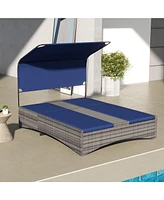 Outsunny Outdoor Double Chaise Lounge w/ Canopy, Reclining Daybed,