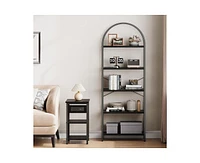 gaomon Bookshelf 5 Tier Bookcase Arched Display Racks Tall Standing Bookshelves Metal Frame Open Storage Rack Shelf Large Black Book Shelf for Bedroom