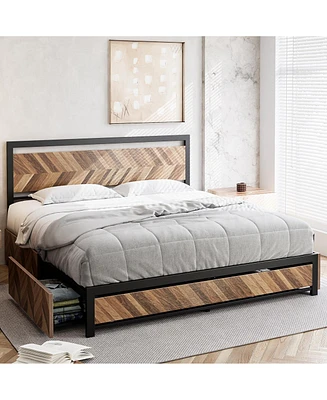 gaomon Bed Frame with Rustic Vintage Wood Headboard