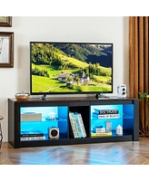 Gymax Tv Stand w/ Led Light for TVs up to 65 inch w/ Adjustable Tempered Glass Shelves