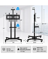 Gymax Mobile Tv Stand for 32-70 inch Flat or Curved TVs up to 110 lbs w/Av Shelf