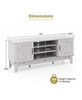 Gymax Farmhouse Tv Stand for TVs Up to 65 Inches w/ 2 Barn Door Cabinets & 4 Shelves