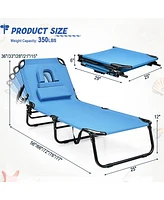 Gymax 5-Position Lounge Chair Adjustable Beach Chaise w/ Face Cavity & Pillows