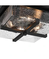 Grambling 11 3/4" Farmhouse Industrial Flush-Mount Ceiling Light Fixture Kitchen Foyer Hallway 4-Light Rustic Black Finish Seeded Glass Metal Bed