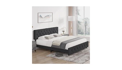 gaomon Platform Bed with Usb Port Headboard Wood Slat Support Bed Frame