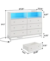 gaomon 6 Drawer Dressers with Led Light Chests with 4 Outlets & 2 Usb Ports Modern Dresser with Open Shelf Storage Dresser for Bedroom