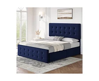 gaomon Queen Size Bed Frame with 4 Storage Drawers and Headboard, Velvet Upholstered Platform Bed Frame with Wooden Slats Support