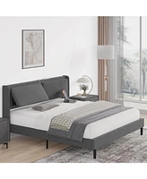 gaomon Queen Size Bed Frame with Cushioned Adjustable Headboard and Usb Ports