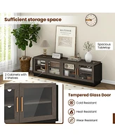 Gymax Large Tv Stand for TVs up to 75'' Console Table w/ 4 Tempered Glass Doors