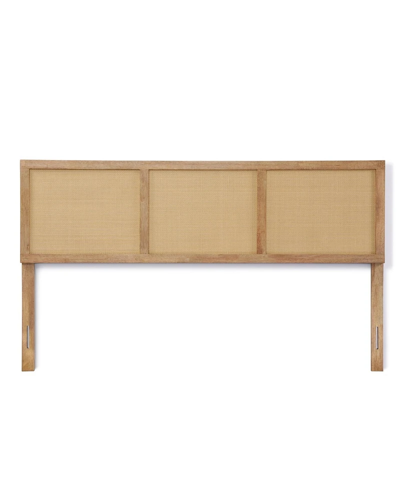 LuxenHome Natural Finish Rubberwood with Rattan Panels Headboard