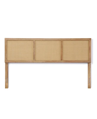 LuxenHome Natural Finish Rubberwood with Rattan Panels Headboard