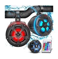 Pyle 4 Waterproof Off-Road Rgb Speakers with Amplified Bluetooth Receiver, 800W