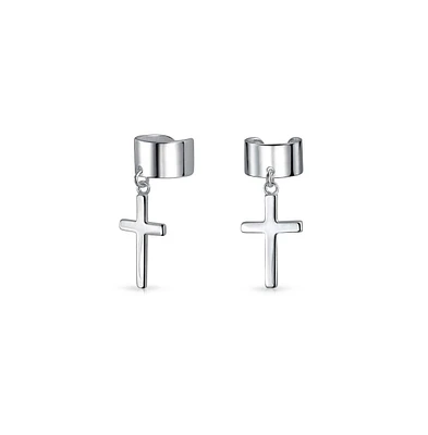 Bling Jewelry Unisex Sterling Silver Ear Cuff Cartilage Cross Earrings for Men