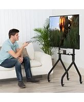 Gymax Mobile Tv Stand Rolling Tv Cart for 43''-100'' Flat/Curved Screens up to 110 lbs