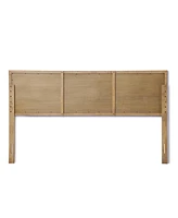 LuxenHome Natural Finish Rubberwood with Rattan Panel Headboard, King