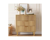 gaomon Modern 3 Drawer Dresser for Bedroom with Gold Handle and Large Drawer, Wood Double Chest of Drawers and Storage Organizer for Living Room